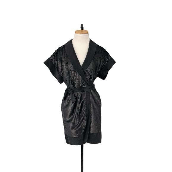 Banana Republic Matte Sequin Wrap Dress Silk Trim Size 2 - Picture 2 of 16